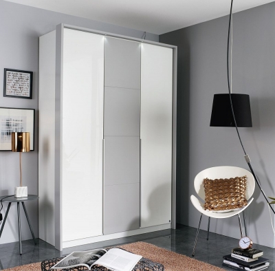 Product photograph of Bellezza 3 Door Wardrobe In White And Silk Grey - W 141cm from Choice Furniture Superstore