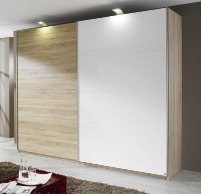 Product photograph of Rauch Beluga Extra 270cm Oak And White 2 Door Sliding Wardrobe from Choice Furniture Superstore