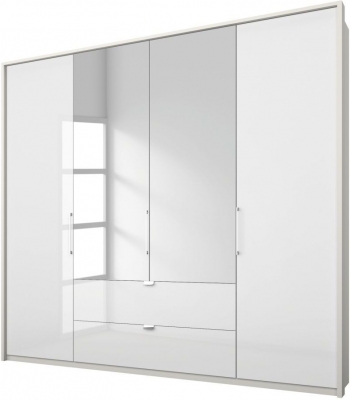 Product photograph of Rauch Erimo 204cm White Glass 4 Door Combi Folding Wardrobe from Choice Furniture Superstore