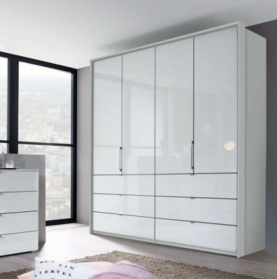 Product photograph of Erimo 4 Door Folding Wardrobe In White Glass - W 204cm from Choice Furniture Superstore