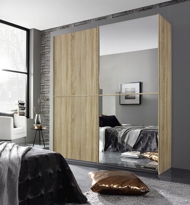 Product photograph of Essensa 2 Door Mirror Sliding Wardrobe In Oak - W 181cm from Choice Furniture Superstore