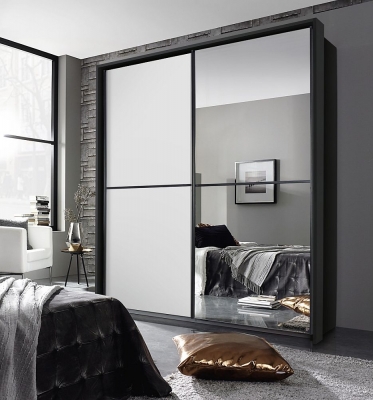 Product photograph of Essensa 2 Door Sliding Wardrobe In Metallic Grey And White - W 226cm from Choice Furniture Superstore