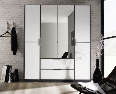 Product photograph of Essensa 4 Door Combi Wardrobe In Metallic Grey And White - W 181cm from Choice Furniture Superstore