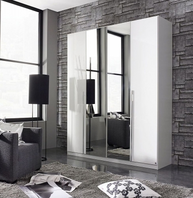Product photograph of Essensa 4 Door Mirror Wardrobe In White - W 181cm from Choice Furniture Superstore