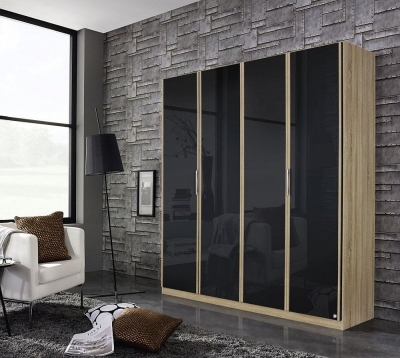 Product photograph of Essensa 4 Door Wardrobe In Oak And Basalt Glass - W 181cm from Choice Furniture Superstore