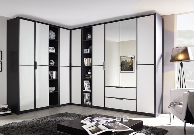 Product photograph of Essensa 8 Door Combi L Shaped Wardrobe In Metallic Grey And White - W 438cm from Choice Furniture Superstore