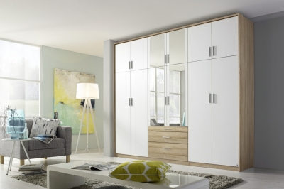 Product photograph of Rauch Hildesheim Extra 275cm Oak And White 12 Door Combi Wardrobe from Choice Furniture Superstore