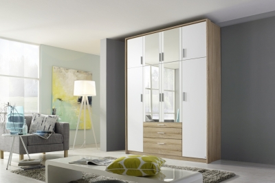 Product photograph of Hildesheim Extra 8 Door Combi Wardrobe In Oak And White - W 186cm from Choice Furniture Superstore