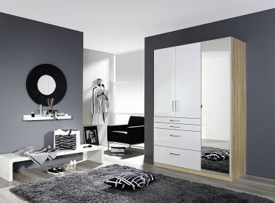 Product photograph of Homburg 3 Door Combi Wardrobe In Oak And White Gloss - W 136cm from Choice Furniture Superstore