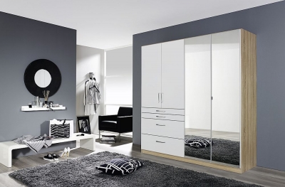 Product photograph of Homburg 4 Door Combi Wardrobe In Oak And White Gloss - W 181cm from Choice Furniture Superstore