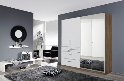 Product photograph of Homburg 4 Door Combi Wardrobe In Stirling Oak And White Gloss - W 181cm from Choice Furniture Superstore