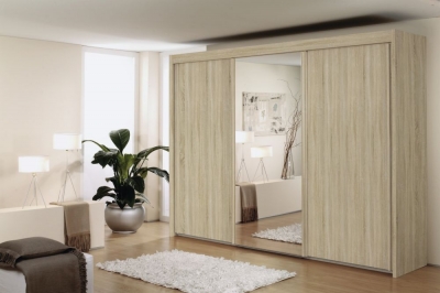 Imperial Sliding Wardrobe - Front with Wooden Decor and Mirror