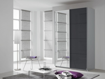Product photograph of Quadra 2 Door Mirror Sliding Wardrobe In Silk Grey And Basalt Glass - W 136cm from Choice Furniture Superstore