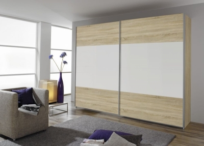 Product photograph of Quadra 2 Door Sliding Wardrobe In Oak And White - W 271cm from Choice Furniture Superstore