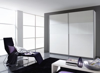 Product photograph of Quadra 2 Door Sliding Wardrobe In Silk Grey And White Glass - W 226cm from Choice Furniture Superstore