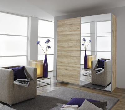 Product photograph of Quadra 2 Door Mirror Sliding Wardrobe In Sonoma Oak- W 181cm from Choice Furniture Superstore