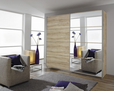 Product photograph of Rauch Quadra 271cm Sonoma Oak 2 Door Mirror Sliding Wardrobe from Choice Furniture Superstore