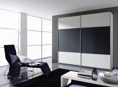 Product photograph of Rauch Quadra 2 Door Sliding Wardrobe In White And Dark Grey - W 226cm from Choice Furniture Superstore