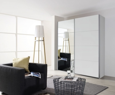 Product photograph of Rauch Quadra 181cm White 2 Door Mirror Sliding Wardrobe from Choice Furniture Superstore