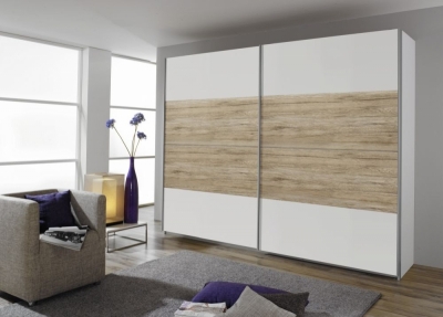 Product photograph of Quadra 2 Door Sliding Wardrobe In White And Oak - W 271cm from Choice Furniture Superstore