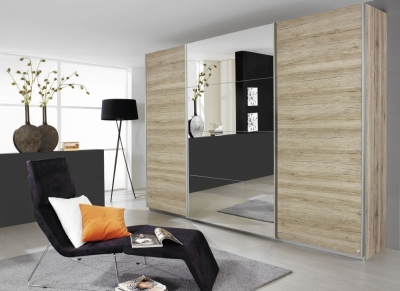 Product photograph of Quadra 3 Door Mirror Sliding Wardrobe In Sonoma Oak - W 315cm from Choice Furniture Superstore