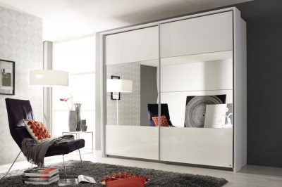 Product photograph of Quadra Sliding Wardrobe With High Gloss And Part Mirror Front from Choice Furniture Superstore