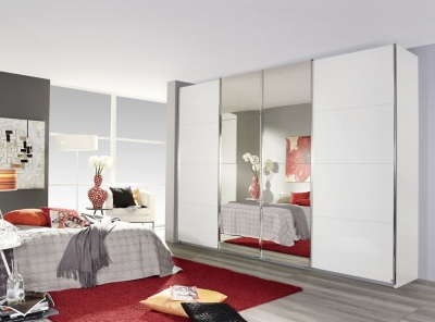 Product photograph of Syncrono 4 Door Mirror Sliding Wardrobe In High Gloss White - W 361cm from Choice Furniture Superstore