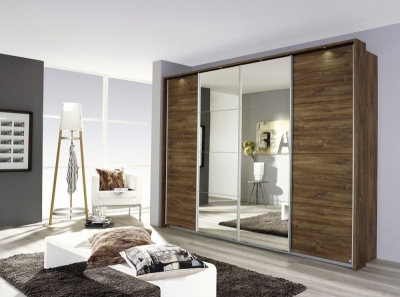 Product photograph of Syncrono 4 Door Mirror Sliding Wardrobe In Stirling Oak - W 271cm from Choice Furniture Superstore