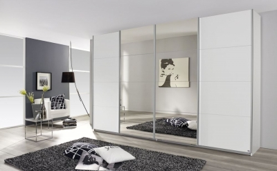 Product photograph of Rauch Syncrono 361cm White 4 Door Mirror Sliding Wardrobe from Choice Furniture Superstore