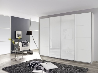 Product photograph of Rauch Syncrono 361cm White Glass 4 Door Sliding Wardrobe from Choice Furniture Superstore