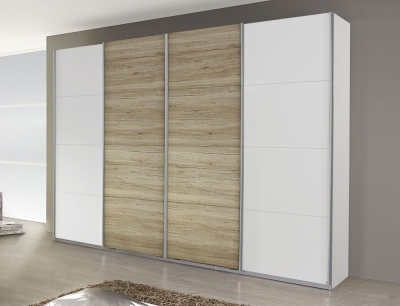 Product photograph of Rauch Syncrono 316cm White And Oak 4 Door Sliding Wardrobe from Choice Furniture Superstore