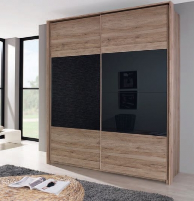 Product photograph of Xtend 2 Door Sliding Wardrobe In Oak And Basalt Glass - W 181cm from Choice Furniture Superstore