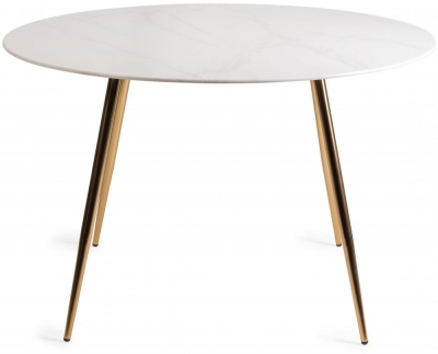Product photograph of Bentley Designs Francesca White Marble Effect Tempered Glass 4 Seater Round Dining Table from Choice Furniture Superstore