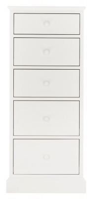 Product photograph of Bentley Designs Ashby White 5 Drawer Tall Chest from Choice Furniture Superstore