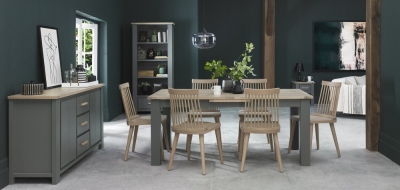 Product photograph of Bentley Designs Oakham Dark Grey And Scandi 6 To 8 Seater Extending Dining Table With 6 Ilva Spindle Chairs In Scandi Oak from Choice Furniture Superstore