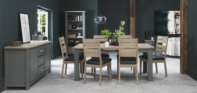 Product photograph of Bentley Designs Oakham Dark Grey And Scandi 6 To 8 Seater Extending Dining Table With 6 Scandi Oak Chairs In Dark Grey Bonded Leather from Choice Furniture Superstore