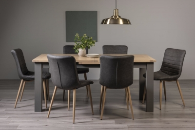 Product photograph of Bentley Designs Oakham Scandi Oak 6 To 8 Seater Extending Dining Table With 6 Eriksen Dark Grey Faux Leather Chairs from Choice Furniture Superstore