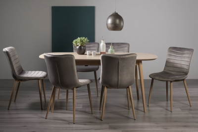 Bentley Designs Dansk Scandi Oak 68 Seater Extending Dining Table Set With 6 Eriksen Grey Velvet Chairs