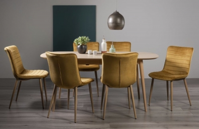 Bentley Designs Dansk Scandi Oak 68 Seater Extending Dining Table Set With 6 Eriksen Mustard Velvet Chairs
