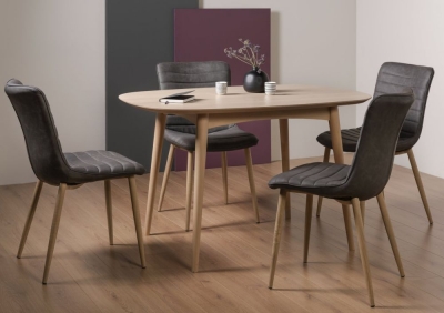 Bentley Designs Dansk Scandi Oak Dining Table Set With Eriksen Dark Grey Faux Leather Chairs