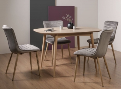 Bentley Designs Dansk Scandi Oak Dining Table Set With Eriksen Dark Grey Velvet Chairs