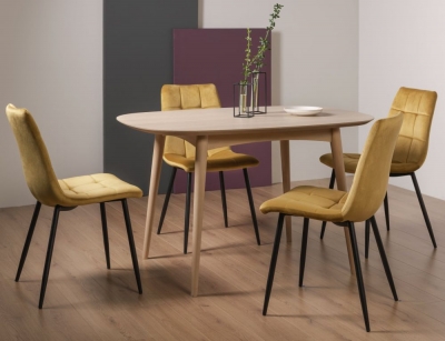 Bentley Designs Dansk Scandi Oak Dining Table Set With Eriksen Mustard Velvet Chairs