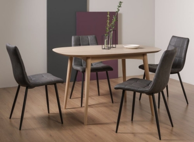 Bentley Designs Dansk Scandi Oak Dining Table Set With Mondrian Dark Grey Faux Leather Chairs