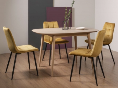 Bentley Designs Dansk Scandi Oak Dining Table Set With Mondrian Mustard Velvet Chairs