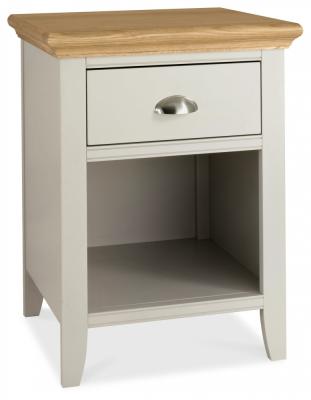 Product photograph of Bentley Designs Hampstead Soft Grey And Pale Oak 1 Drawer Bedside Cabinet from Choice Furniture Superstore