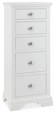 Product photograph of Bentley Designs Hampstead White 5 Drawer Tall Chest from Choice Furniture Superstore