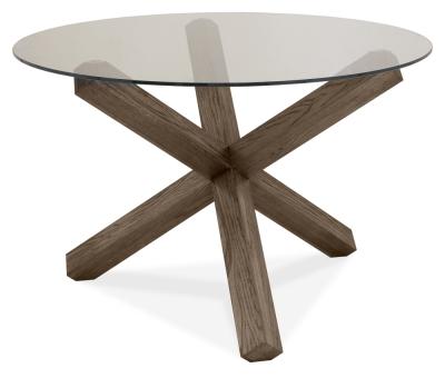 Product photograph of Bentley Designs Turin Dark Oak Circular Glass 4 Seater Round Dining Table - 120cm from Choice Furniture Superstore