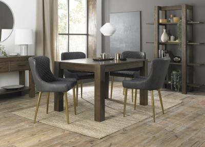 Bentley Designs Turin Dark Oak 46 Seater Extending Dining Table With 4 Cezanne Dark Grey Faux Leather Chairs Gold Legs