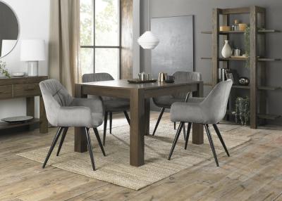 Bentley Designs Turin Dark Oak 46 Seater Extending Dining Table With 4 Dali Grey Velvet Chairs