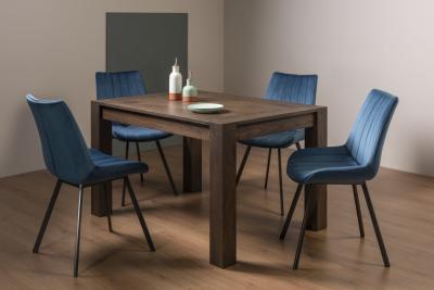 Product photograph of Bentley Designs Turin Dark Oak 4-6 Seater Extending Dining Table With 4 Fontana Blue Velvet Chairs from Choice Furniture Superstore